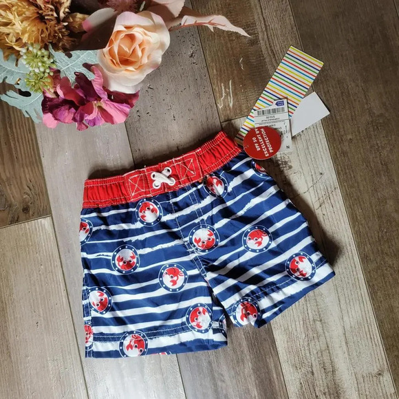NWT Wippette Red White and Blue Crab Baby Boy Swim Trunks Size 12M - Picture 1 of 9